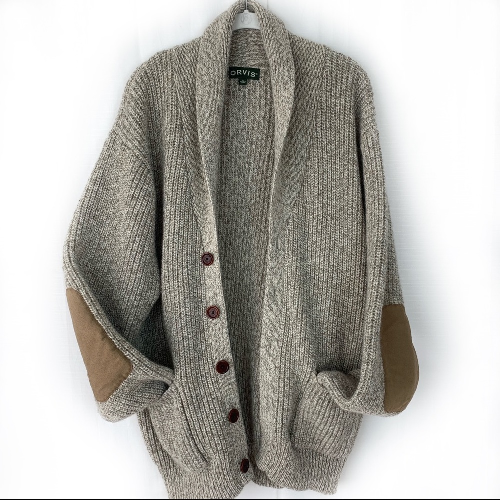 Orvis Wool Blend Shawl Cardigan Sweater in Oatmeal